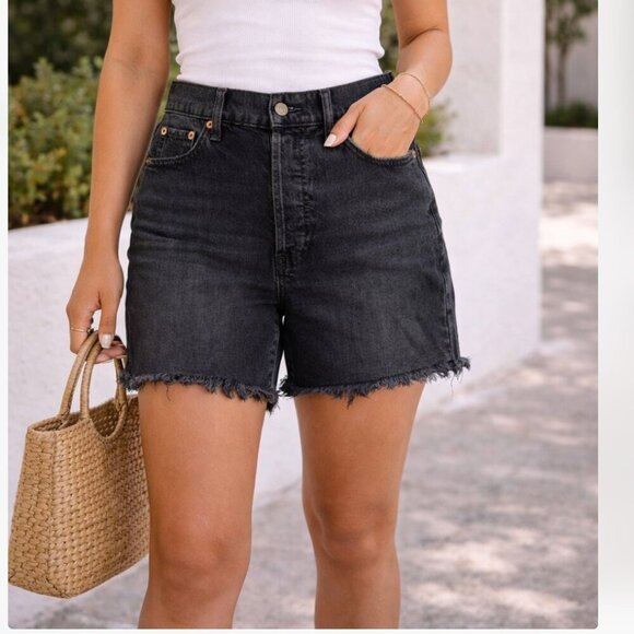 GAP Pants - GAP Cheeky Midi Shorts 2/26 High Rise Black Frayed
